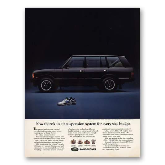 1993 Range Rover Air Suspension System for Every Size Budget Vintage Magazine Print Ad