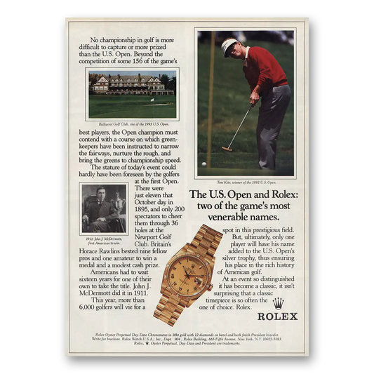 1993 Rolex US Open Vintage Magazine Print Ad