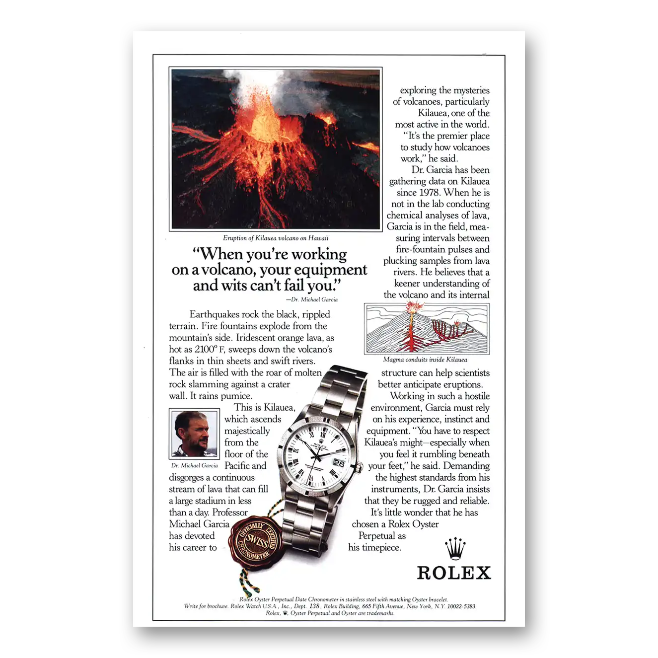 1993 Rolex Eruption Kilauea Volcano Vintage Magazine Print Ad