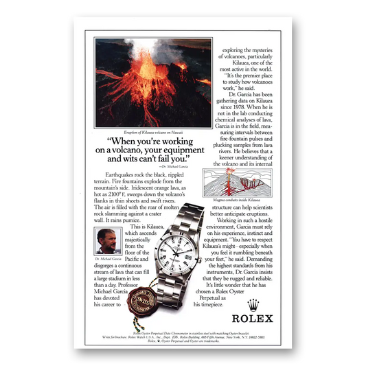 1993 Rolex Eruption Kilauea Volcano Vintage Magazine Print Ad