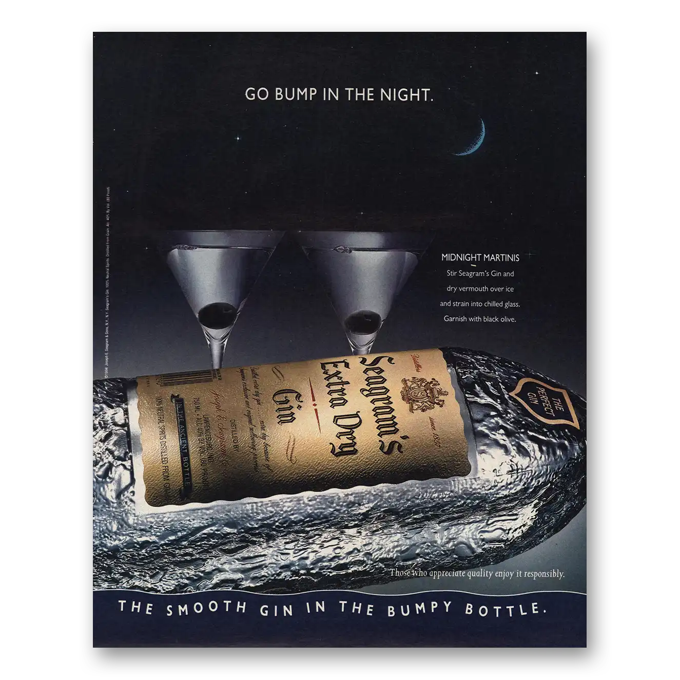 1993 Seagrams Extra Dry Gin Go Bump In the Night Vintage Magazine Print Ad