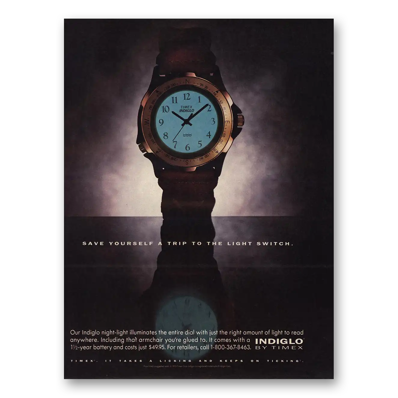 1993 Timex Watch Indiglo Watch Trip to Light Switch Vintage Magazine Print Ad