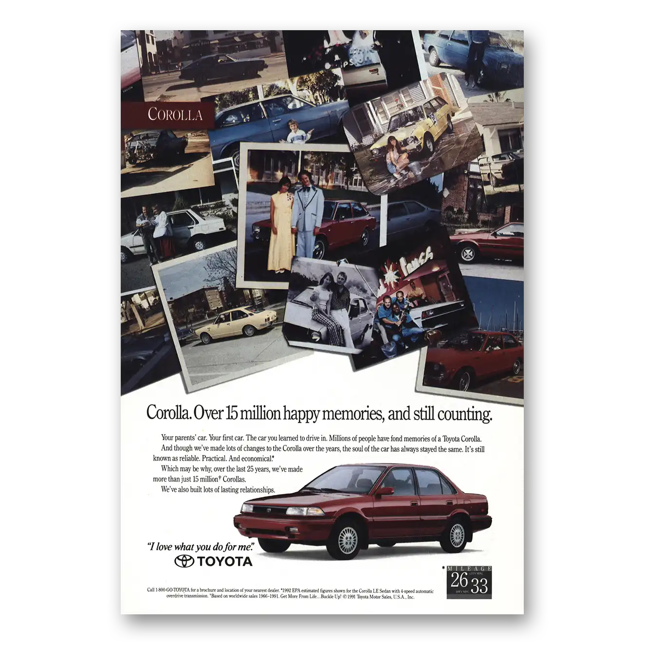 1992 Toyota Corolla Over 15 Million Happy Memories Vintage Magazine Print Ad