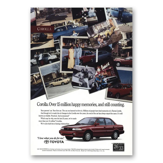 1992 Toyota Corolla Over 15 Million Happy Memories Vintage Magazine Print Ad