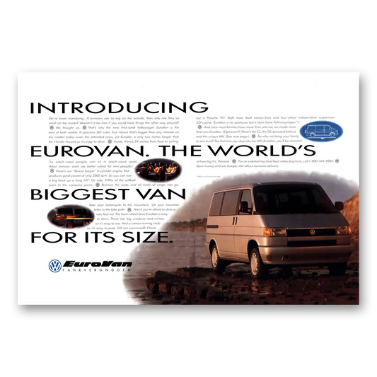 1992 Volkswagen Eurovan Spite of Fact Its Smaller Vintage Magazine Print Ad