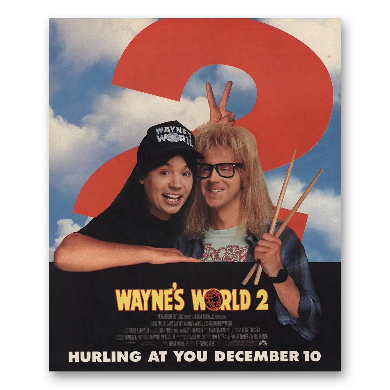 1993 Waynes World 2 Movie Promo Mike Myers and Dana Carvey Vintage Magazine Print Ad