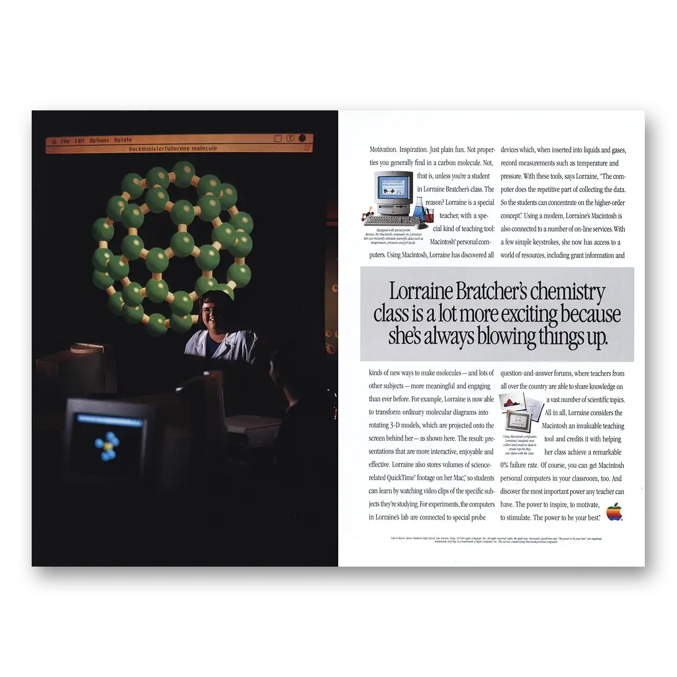 1994 Apple Computer Lorraine Bratchers Chemistry Class Vintage Magazine Print Ad