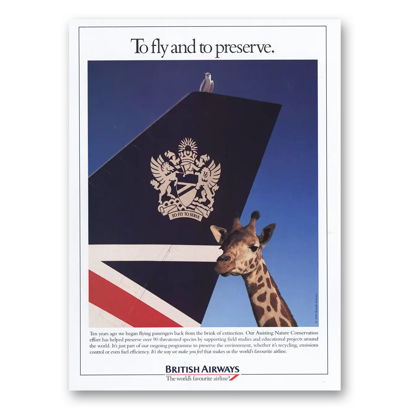 1994 British Airways BOAC To Fly and To Preserve Giraffe Vintage Magazine Print Ad