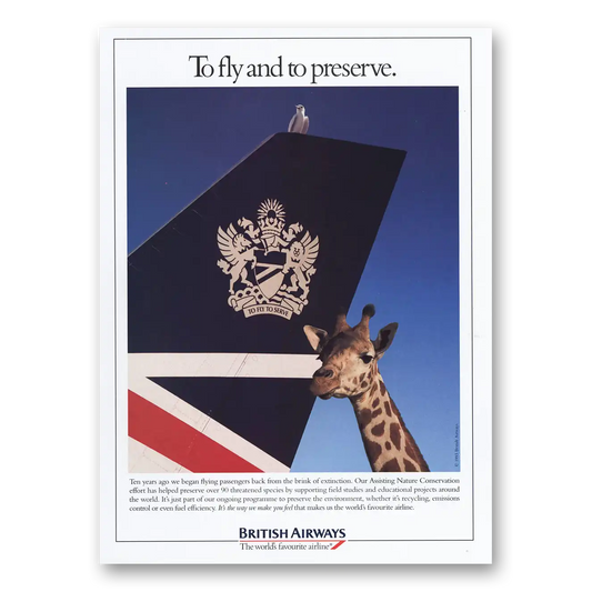 1994 British Airways BOAC To Fly and To Preserve Giraffe Vintage Magazine Print Ad