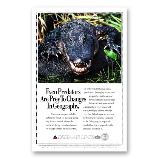 1994 Delta Air Lines Even Predators Are Prey to Changes in Geography Vintage Magazine Print Ad