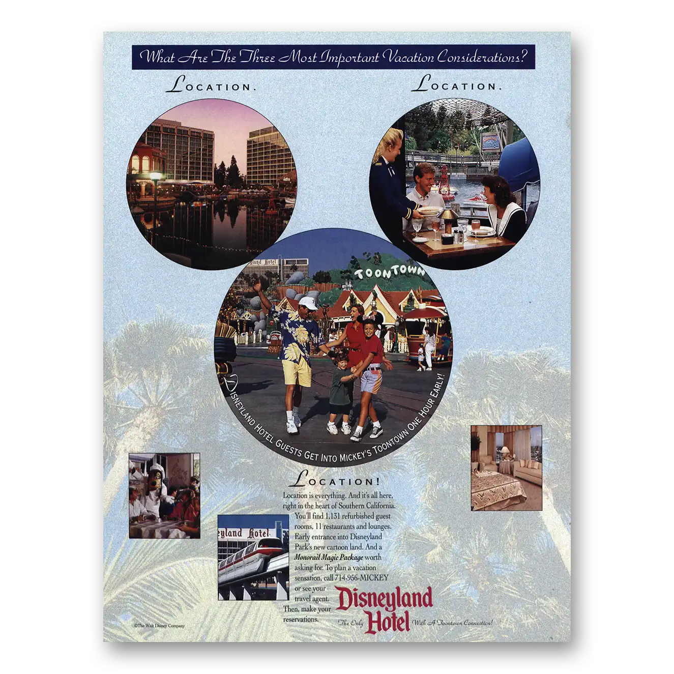 1994 Disneyland Hotel Location Vintage Magazine Print Ad