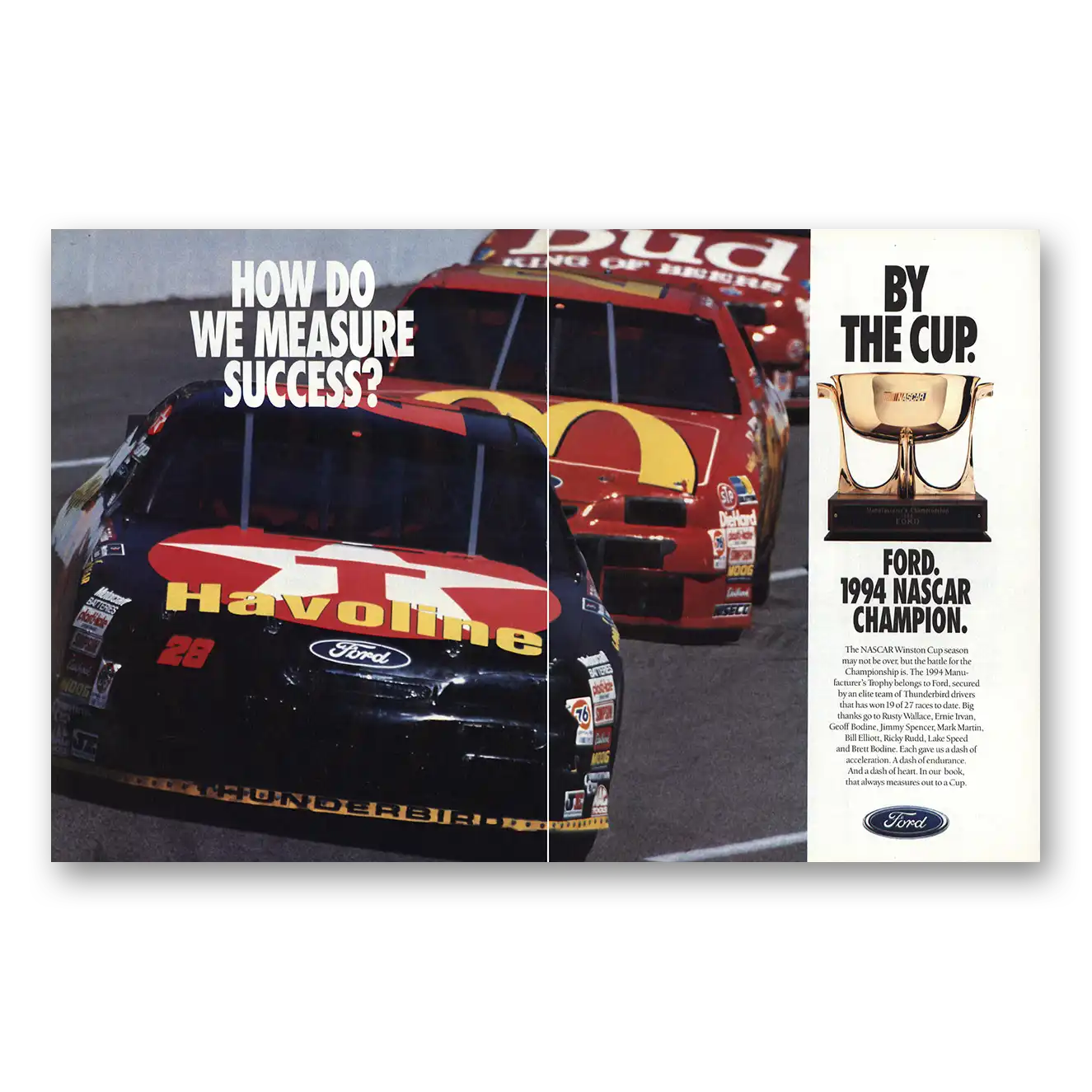 1994 Ford Motor Company Measure Success Nascar Champion Vintage Magazine Print Ad