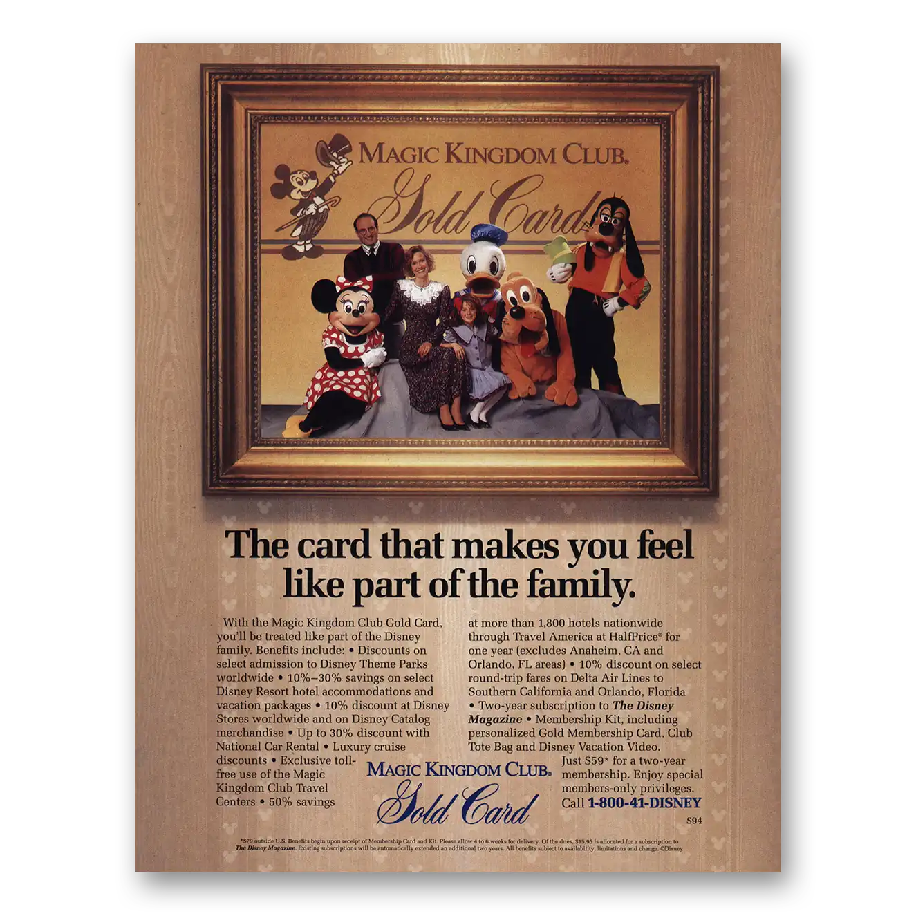 1994 Magic Kingdom Club Gold Card Vintage Magazine Print Ad