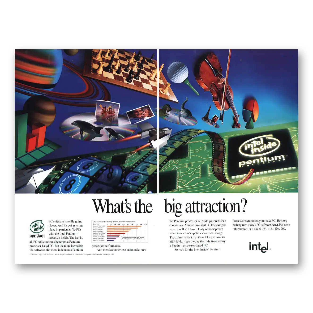 1994 Intel Big Attraction Vintage Magazine Print Ad