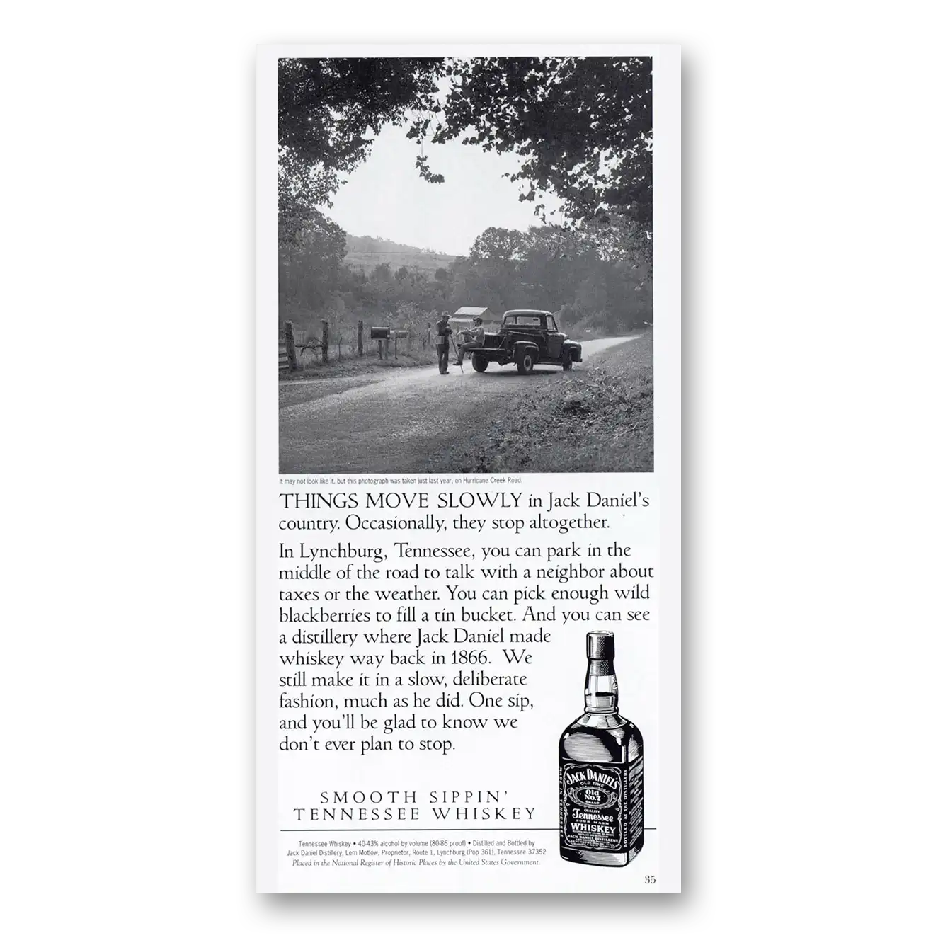 1994 Jack Daniels Things Move Slowly Vintage Magazine Print Ad