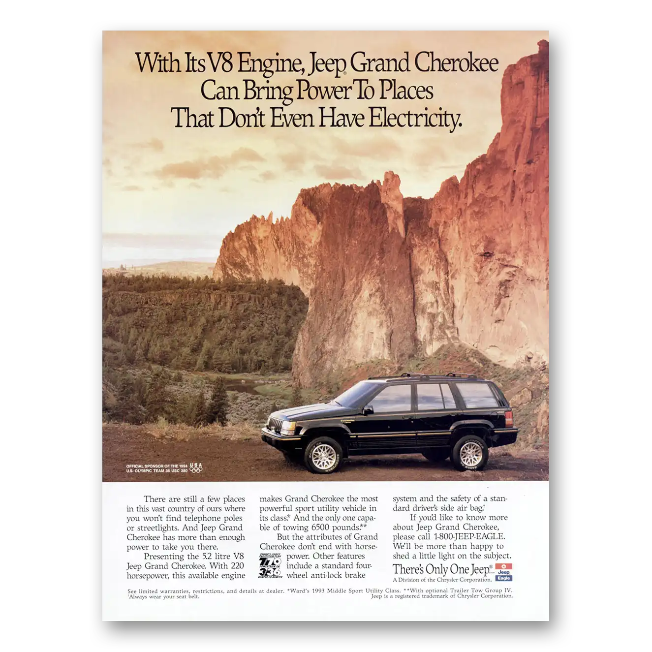 1994 Jeep Grand Cherokee Power to Places That Don't Even Have Electricity Vintage Magazine Print Ad