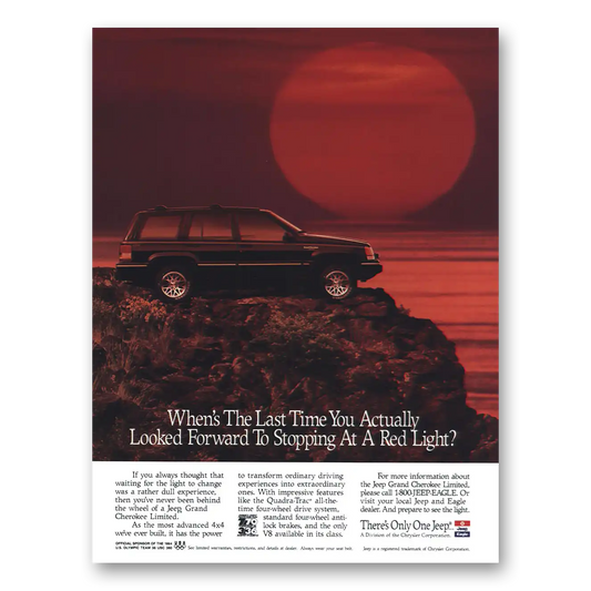 1994 Jeep Grand Cherokee Stopping At a Red Light Vintage Magazine Print Ad