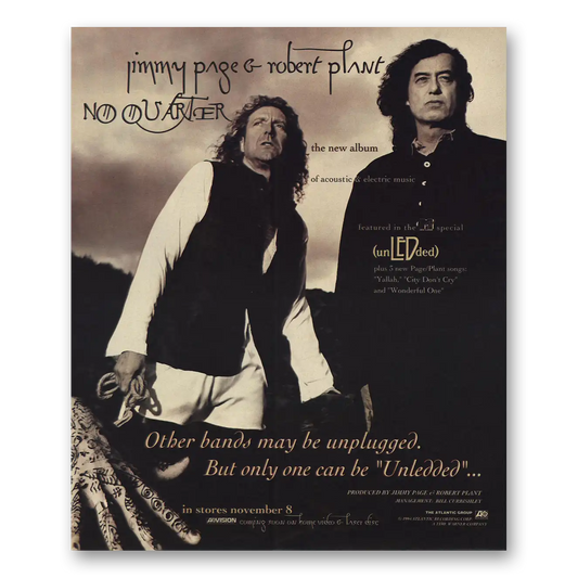 1994 Atlantic Records Jimmy Page and Robert Plant Promo Unledded No Quarter Vintage Magazine Print Ad