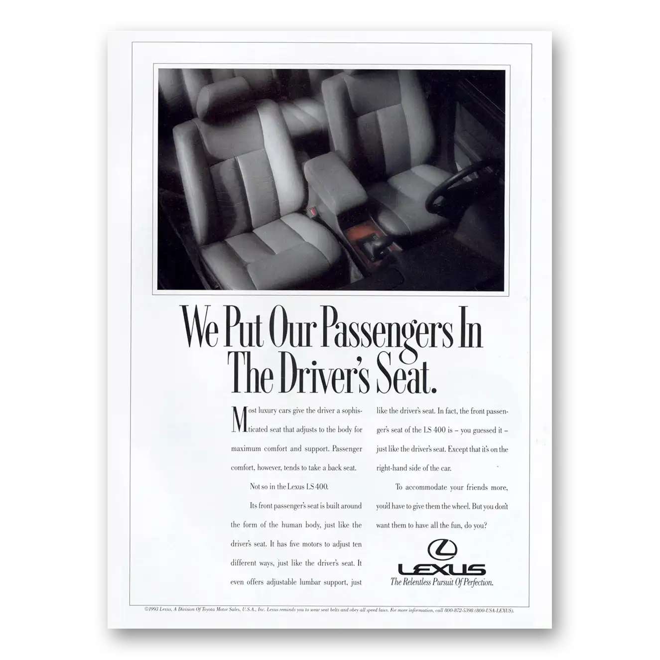 1994 Lexus LS400 We Put our Passengers In the Drivers Seat Vintage Magazine Print Ad