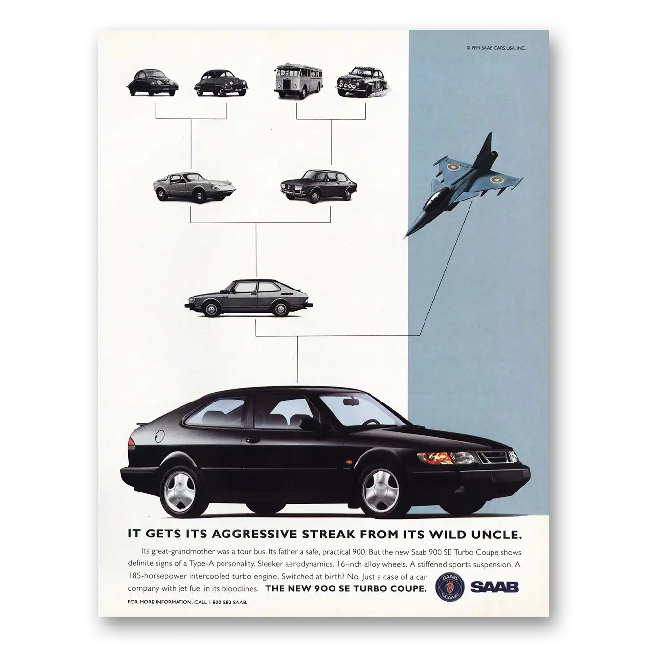 1994 Saab Aggressive Streak Wild Uncle Vintage Magazine Print Ad