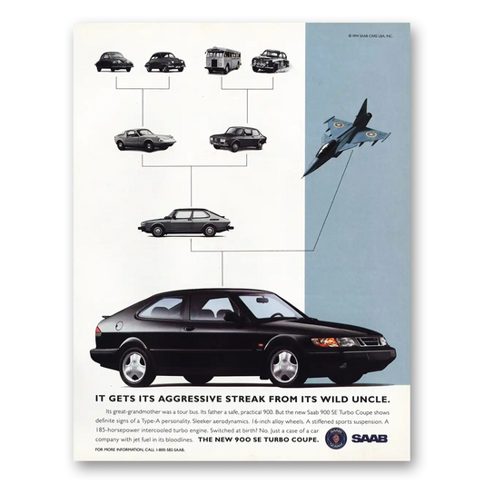 1994 Saab Aggressive Streak Wild Uncle Vintage Magazine Print Ad