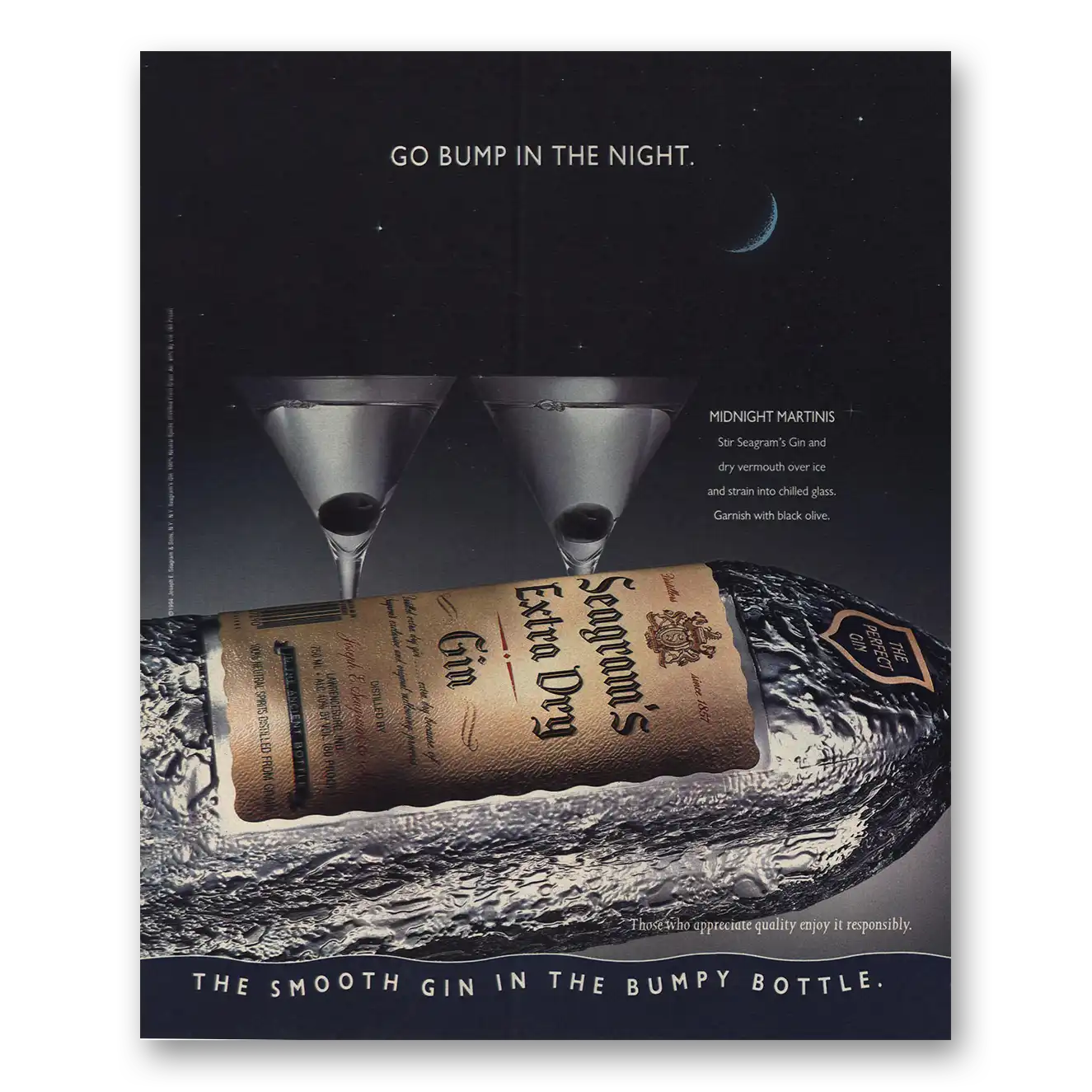 1994 Seagrams Extra Dry Gin Go Bump In the Night Vintage Magazine Print Ad