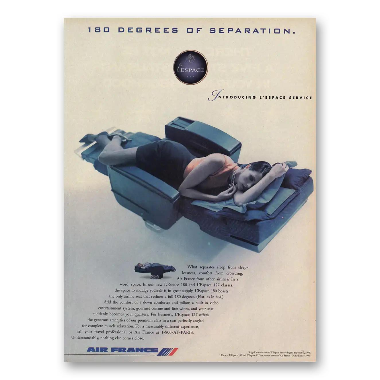 1995 Air France 180 Degrees Separation L'Espace Vintage Magazine Print Ad