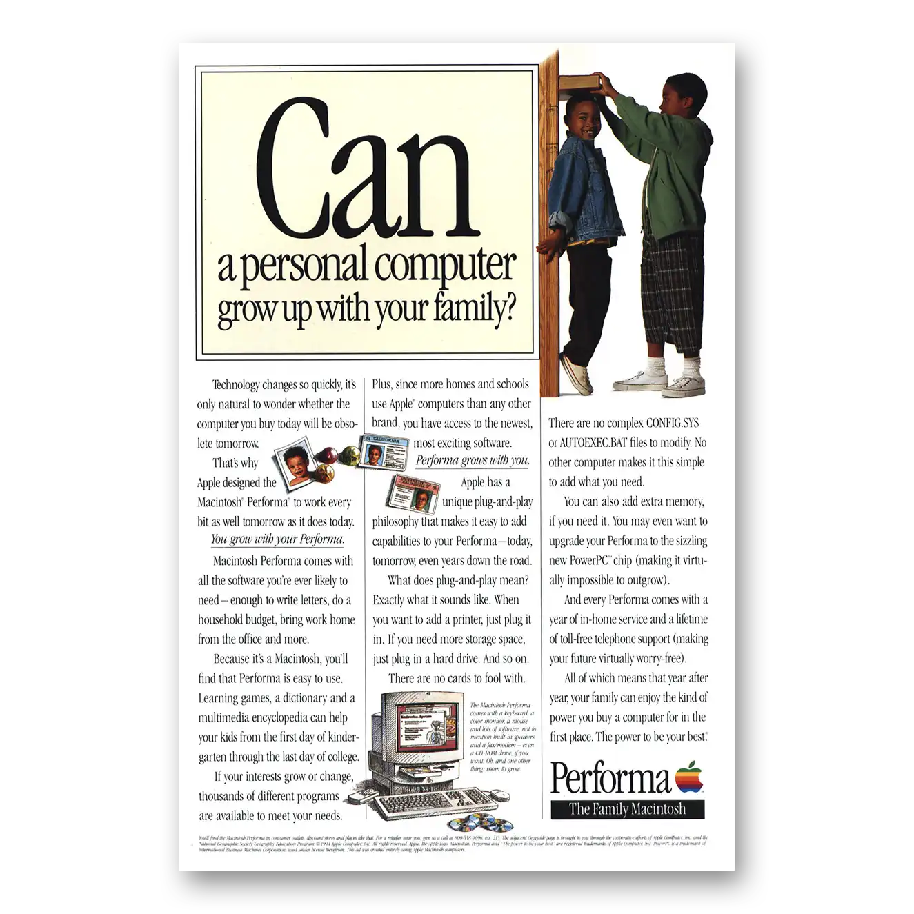 1995 Apple Macintosh Performa Computer Grow Up With Your Family Vintage Magazine Print Ad