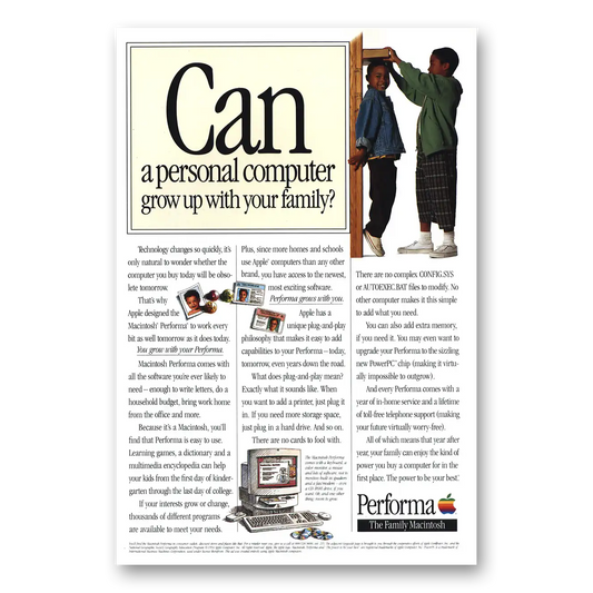 1995 Apple Macintosh Performa Computer Grow Up With Your Family Vintage Magazine Print Ad