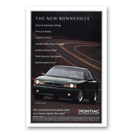 1995 Pontiac Bonneville The New Bonneville Vintage Magazine Print Ad