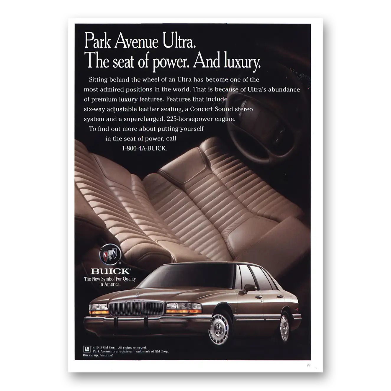 1995 Buick Park Avenue Ultra Seat of Power Vintage Magazine Print Ad