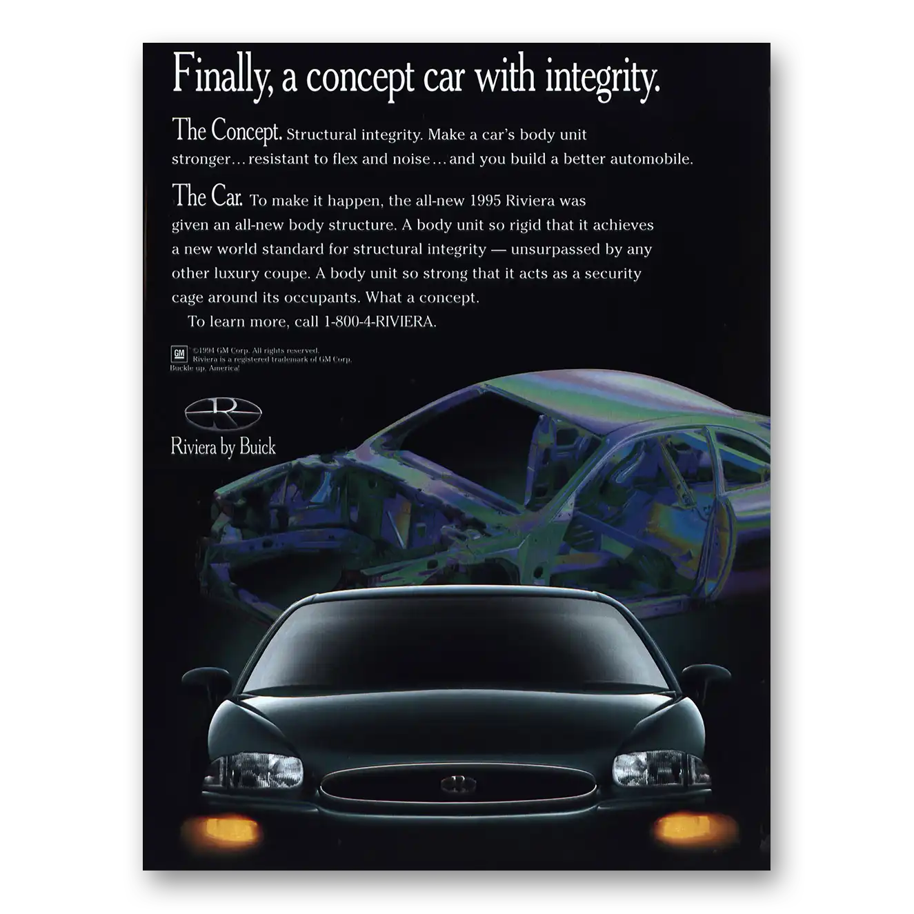 1995 Buick Riviera Concept Car With Integrity Vintage Magazine Print Ad