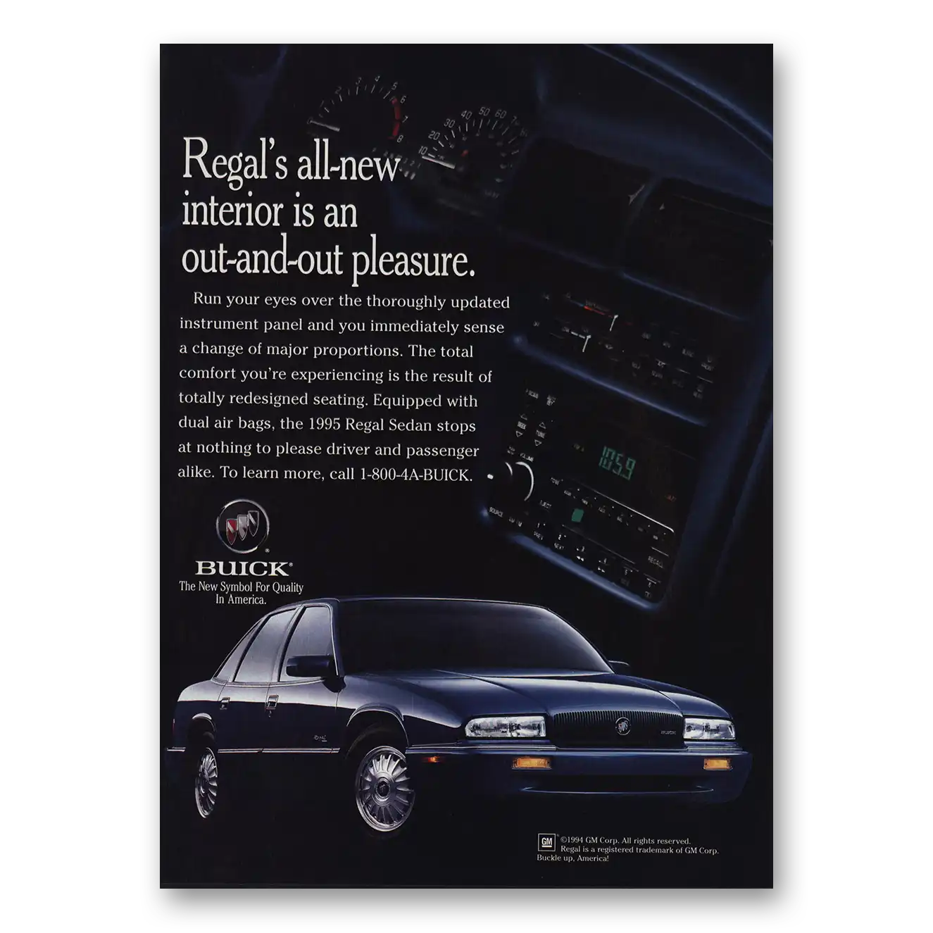 1995 Buick Regal All New Interior Out and Out Pleasure Vintage Magazine Print Ad