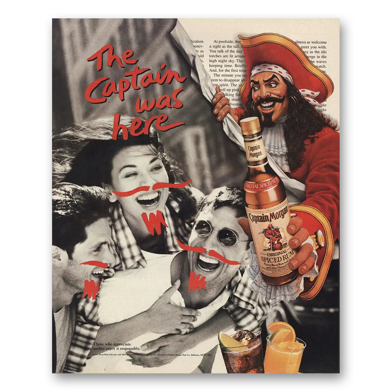 1995 Captain Morgan Rum Captain Was Here Vintage Magazine Print Ad