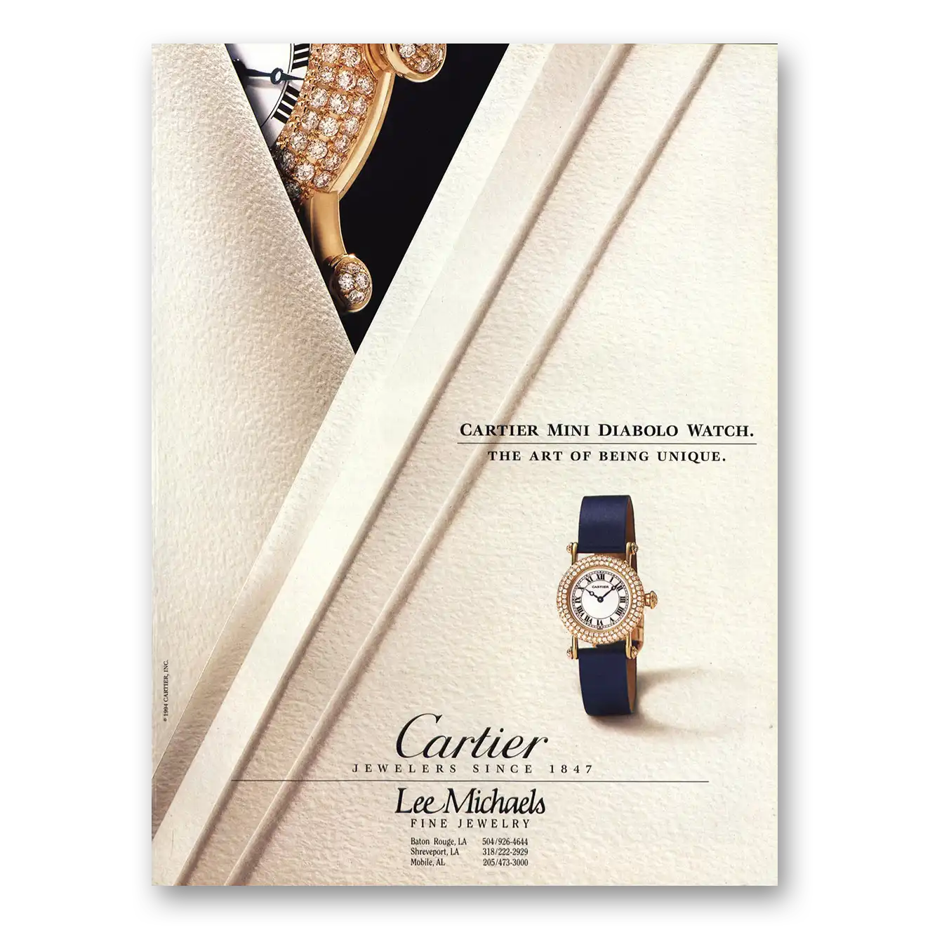 1995 Cartier Watches Mini Diabolo Watch Art of Being Unique Vintage Magazine Print Ad