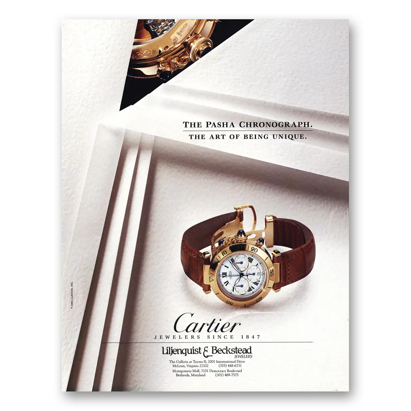 1995 Cartier Watches Pasha Chronograph Art of Being Unique Vintage Magazine Print Ad