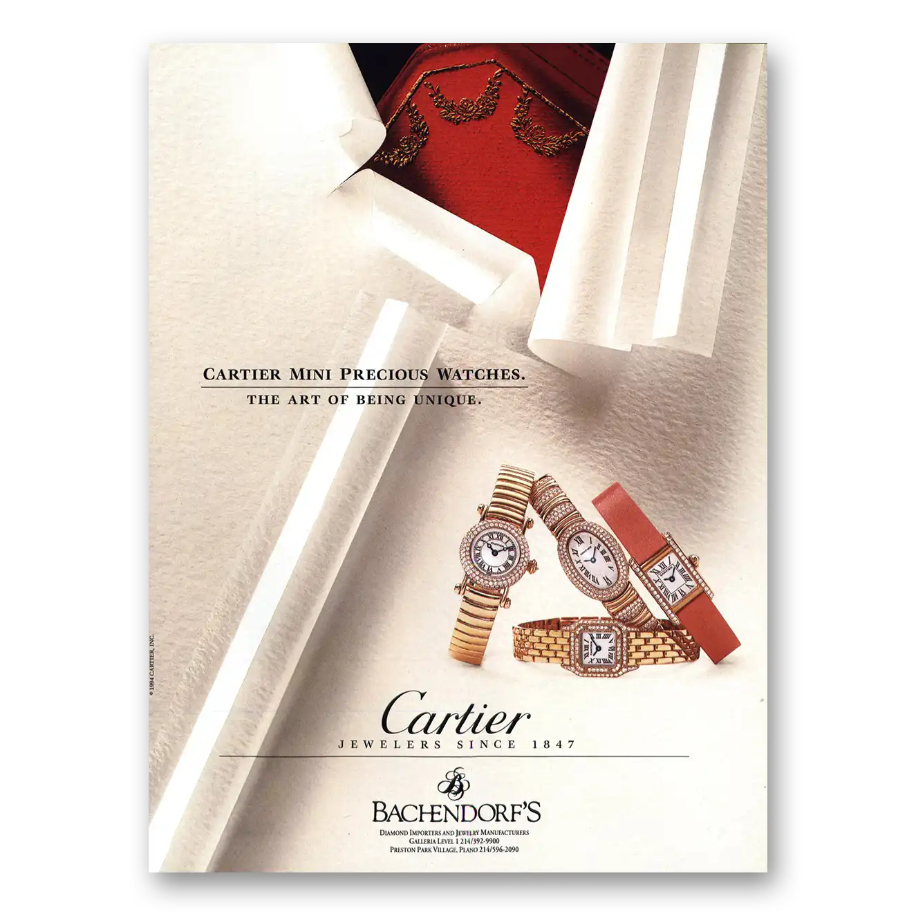 1995 Cartier Watches Mini Precious Watches Art of Being Unique Vintage Magazine Print Ad