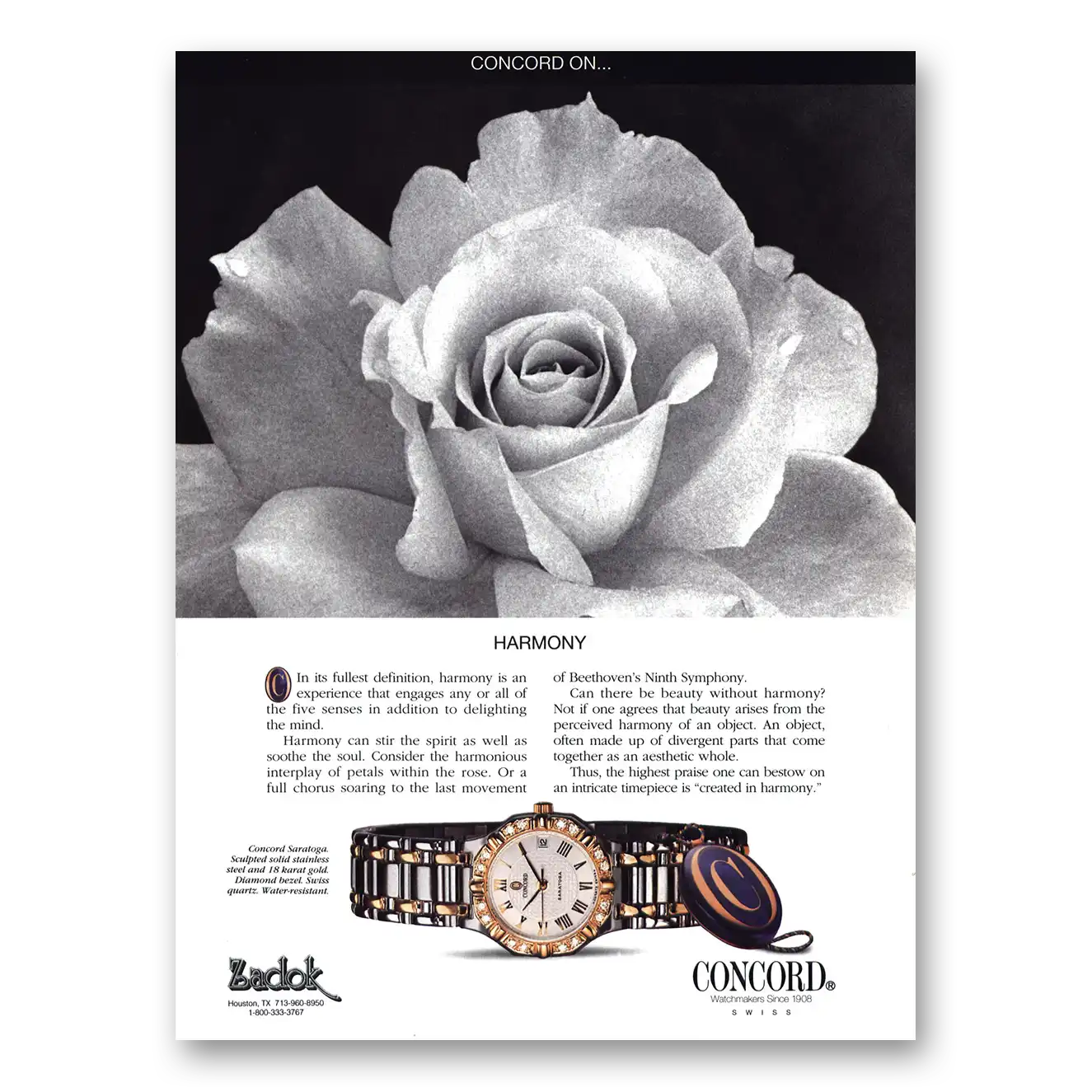 1995 Concord Watch Saratoga Watch Harmony Vintage Magazine Print Ad