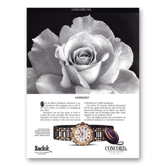 1995 Concord Watch Saratoga Watch Harmony Vintage Magazine Print Ad