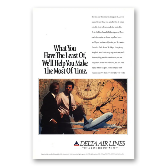 1995 Delta Air Lines Make the Most of Time Vintage Magazine Print Ad