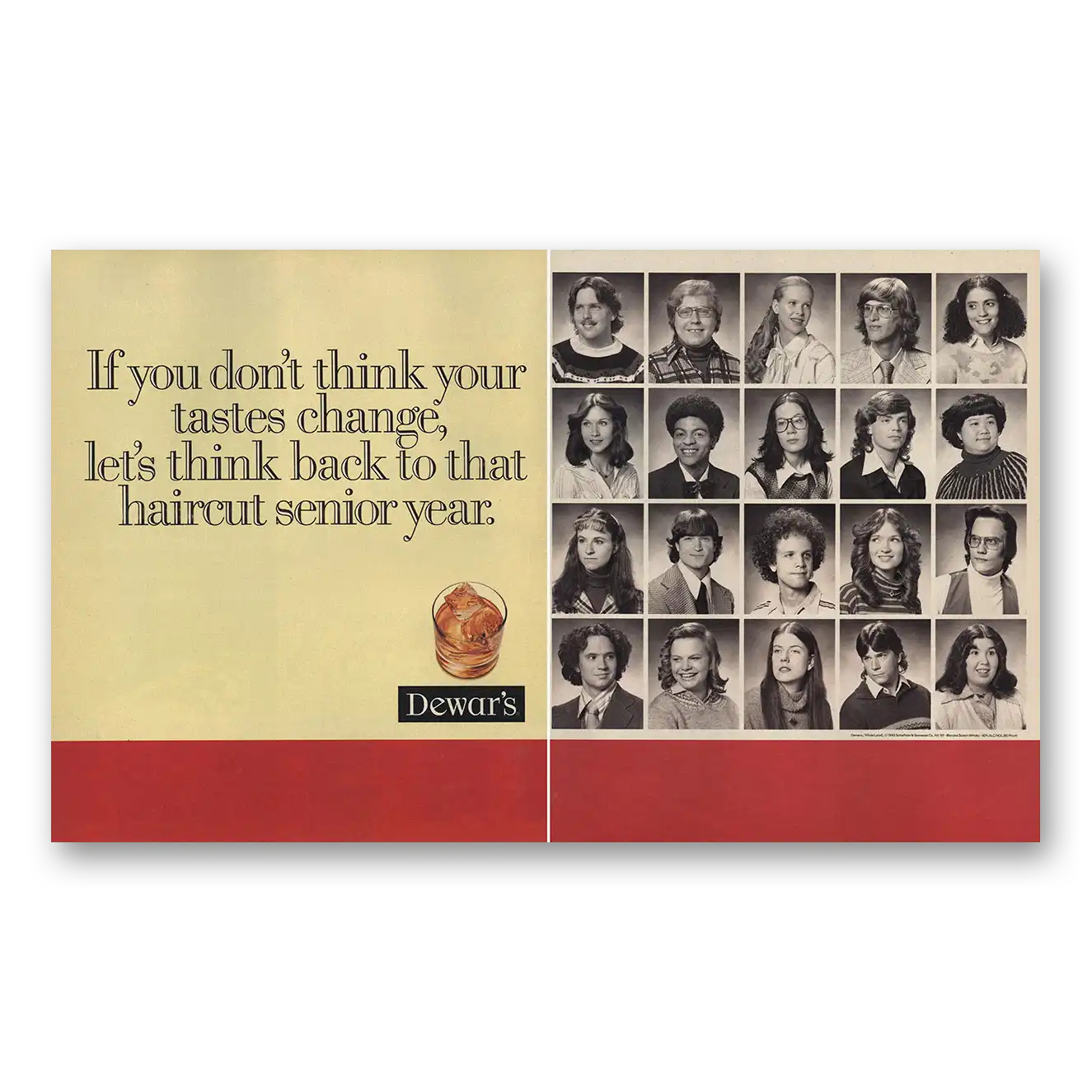 1995 Dewars White Label Think Back To That Haircut Senior Year Vintage Magazine Print Ad