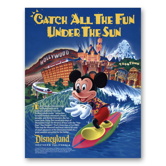 1995 Disneyland Catch All the Fun Under the Sun Vintage Magazine Print Ad