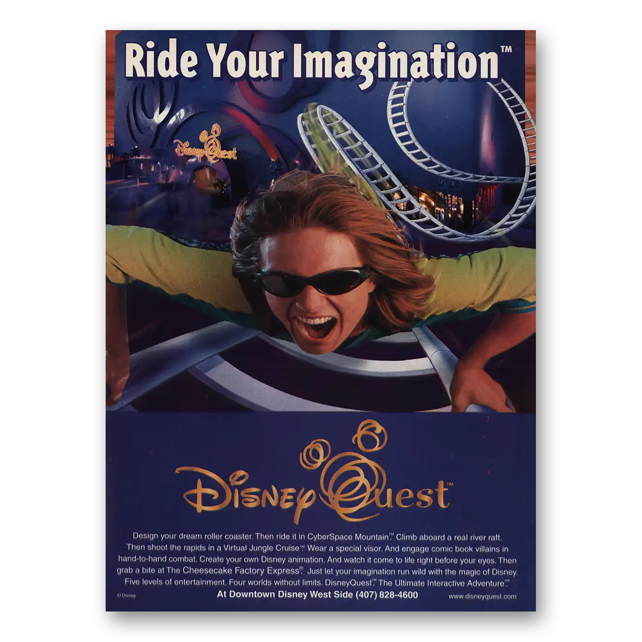 1995 Disney Quest Ride Your Imagination Vintage Magazine Print Ad