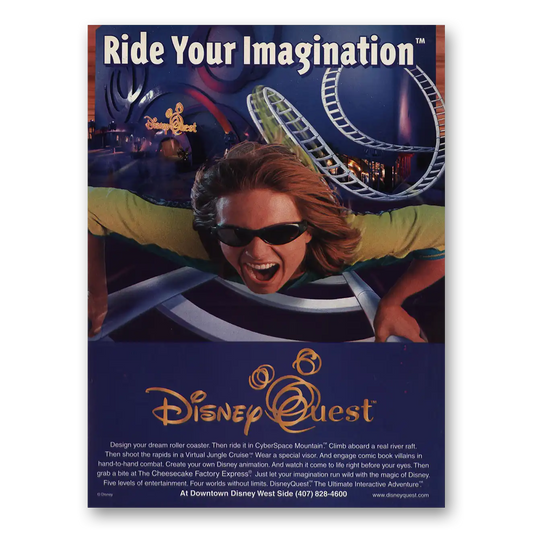 1995 Disney Quest Ride Your Imagination Vintage Magazine Print Ad