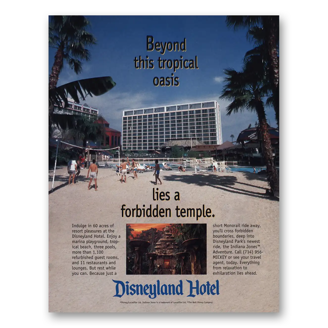 1995 Disneyland Hotel Forbidden Temple Indiana Jones Vintage Magazine Print Ad