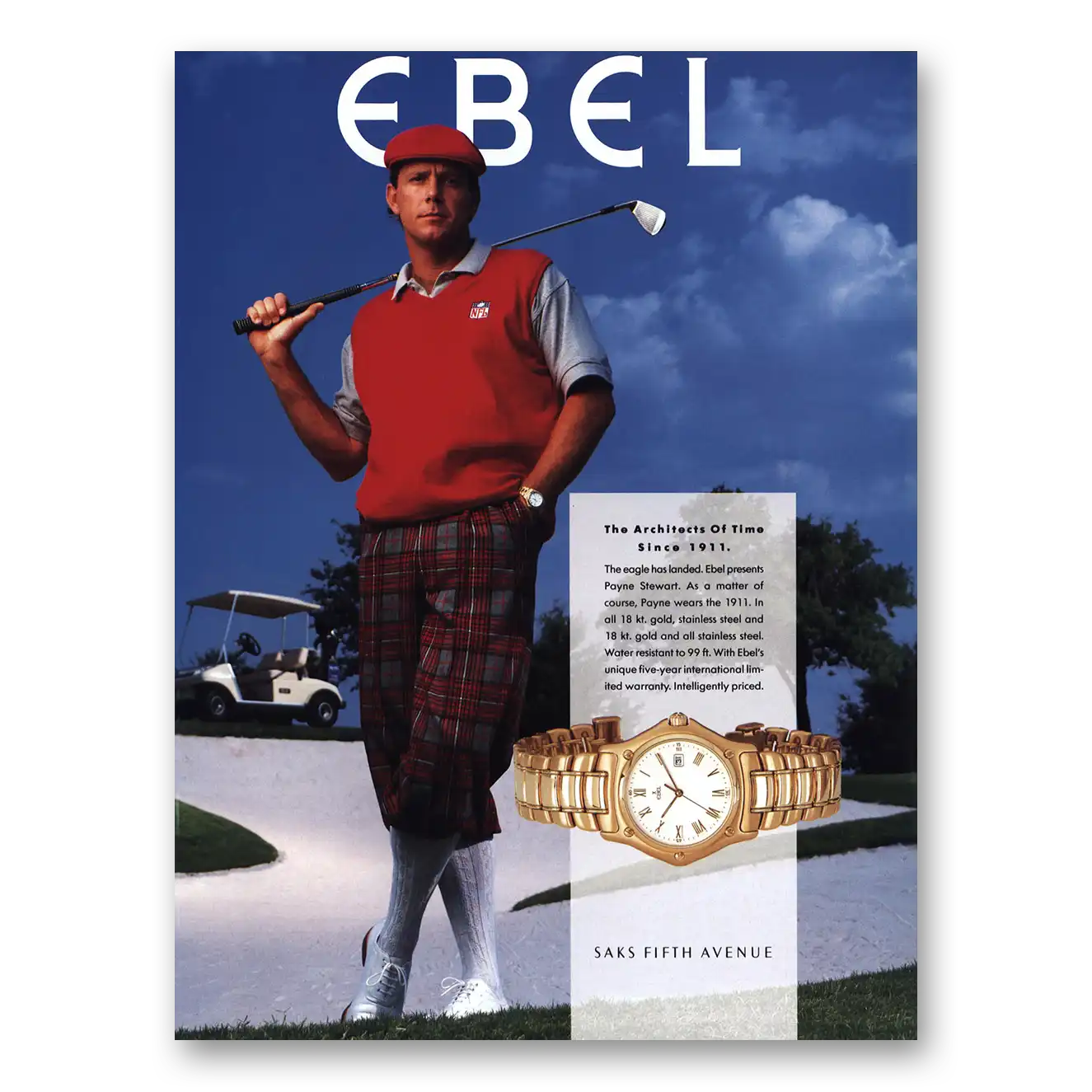 1995 Ebel Watch Architects of Time Payne Stewart Vintage Magazine Print Ad