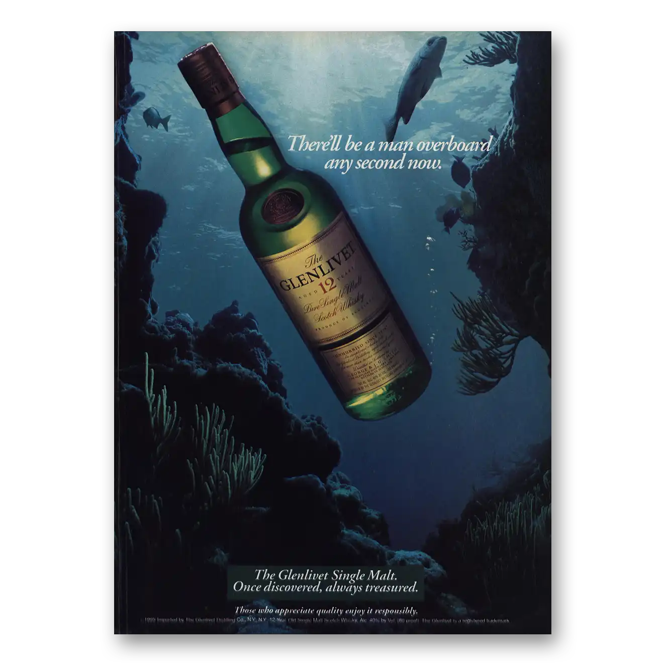 1995 Glenlivet Single Malt Man Overboard Vintage Magazine Print Ad