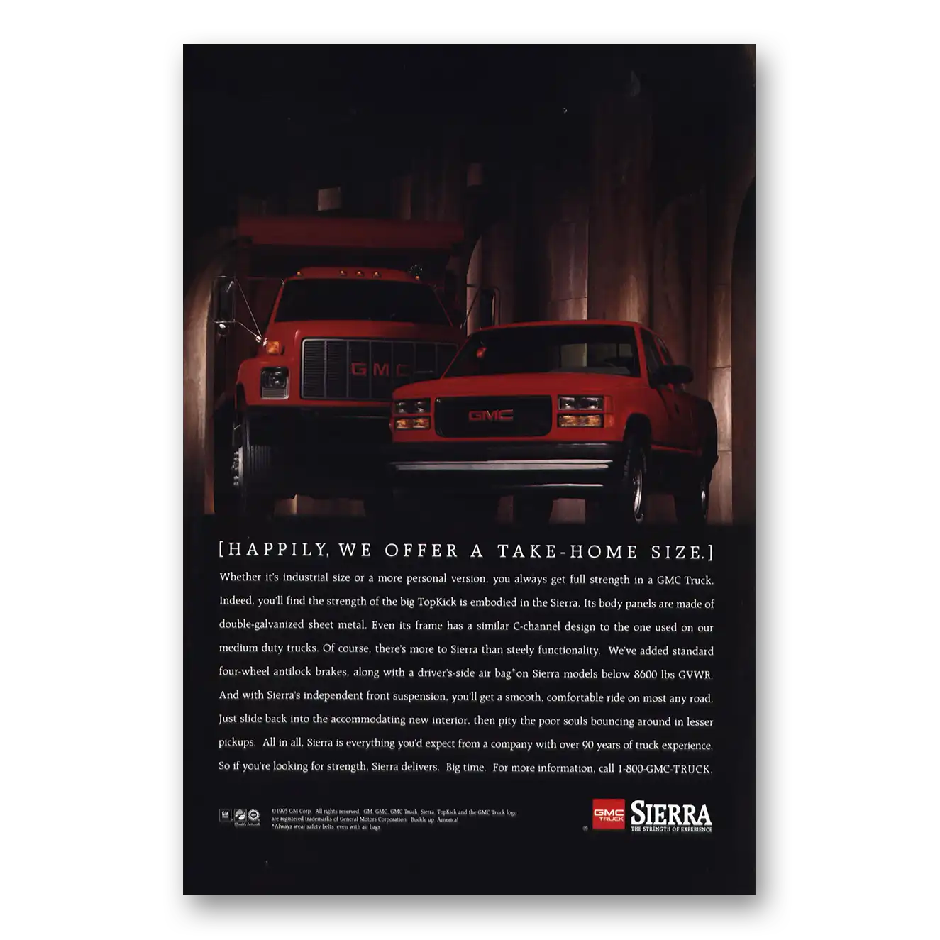 1995 GMC Sierra Take Home Size Vintage Magazine Print Ad