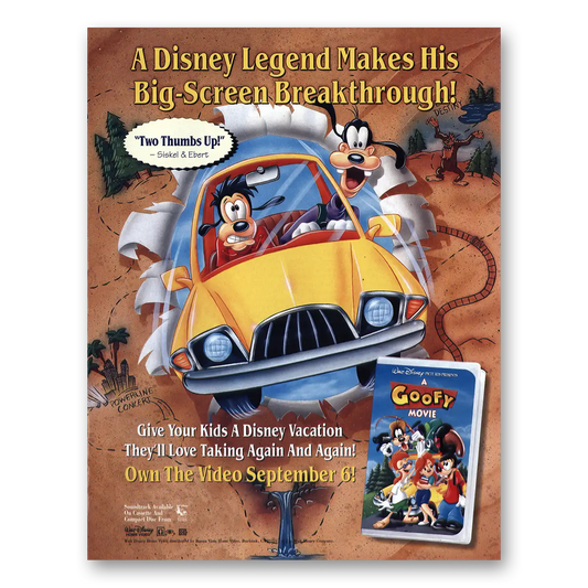 1995 Goofy Movie Promo Disney Legend Big Screen Breakthrough Vintage Magazine Print Ad