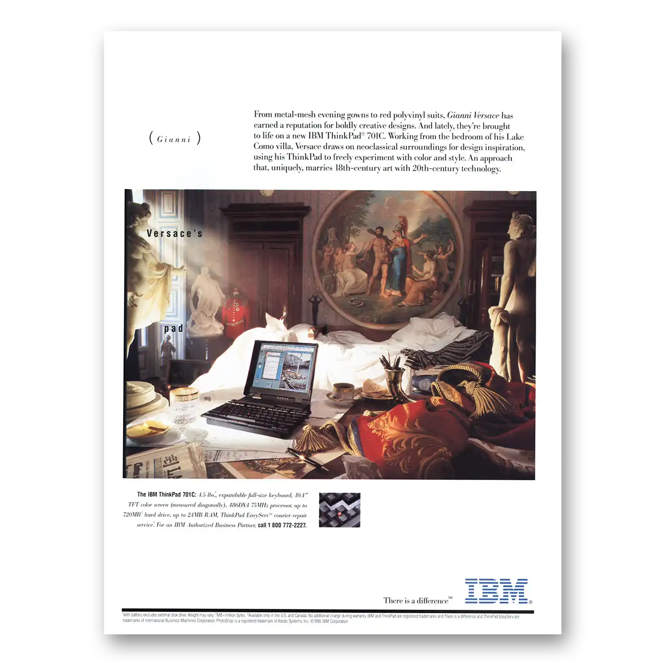 1995 IBM Computers ThinkPad Gianni Versace Vintage Magazine Print Ad